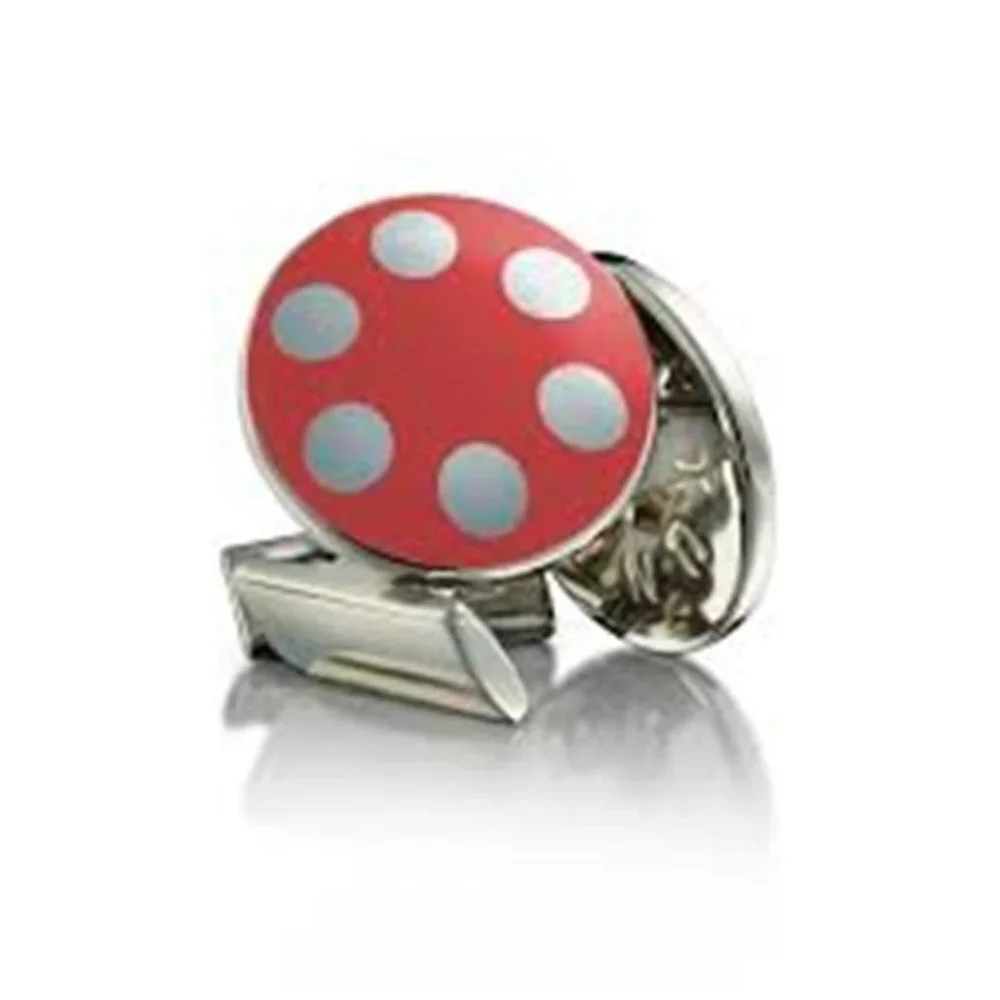 SKULTUNA Sweden 1607 Cuff Links Balls It. Racing RED Polka Round SILVER PLATED - Picture 1 of 1